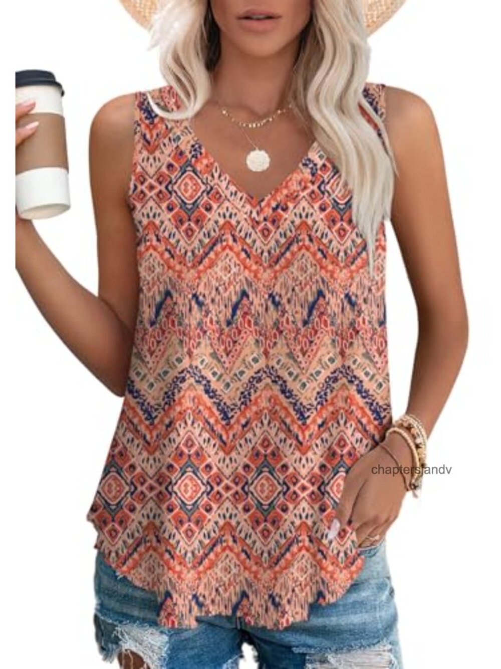 Womens V Neck Sleeveless Tank Top Flowy Loose Fit Casual Top